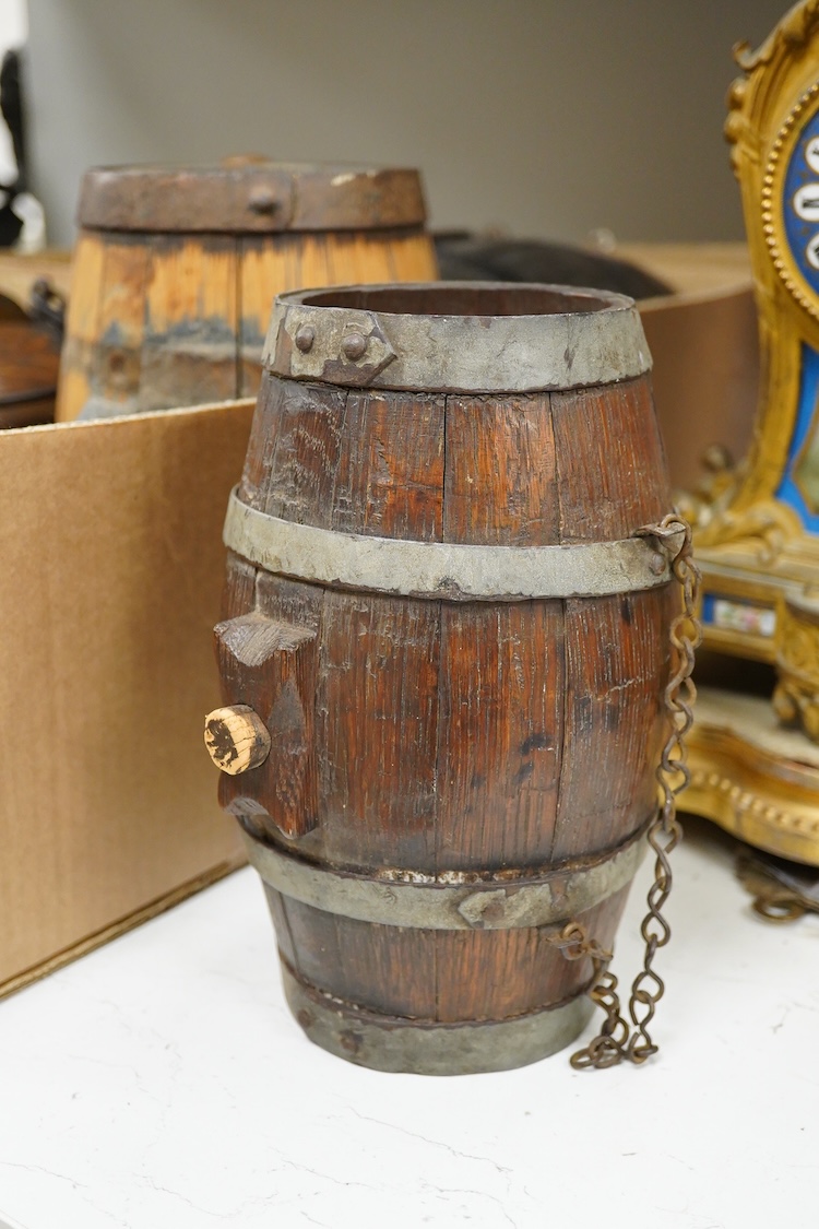 A collection of 19th and 20th century Costrels, some coopered oak, largest 27cm wide